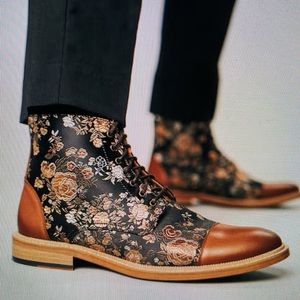 Taft Jack Cap Toe Boot Eden Brown Black Floral Satin Leather Men’s EU 43